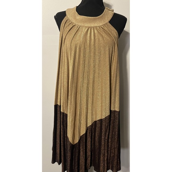 Free People Dress Womens Medium Gold Glitter Halter Swing Trapeze Mini Party - Picture 4 of 14